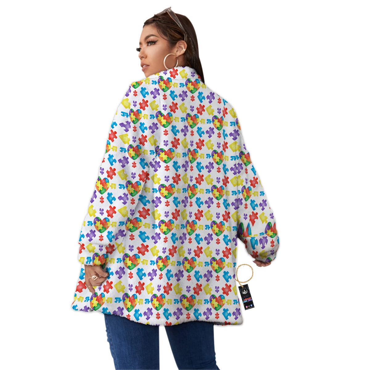 Autism Awareness Print Pattern Women's Sherpa Jacket-grizzshop