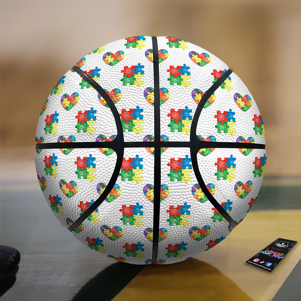 Autism Awareness Heart Print Pattern Basketball