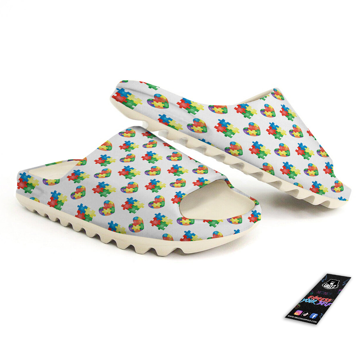 Autism Awareness Heart Print Pattern Sandals-grizzshop