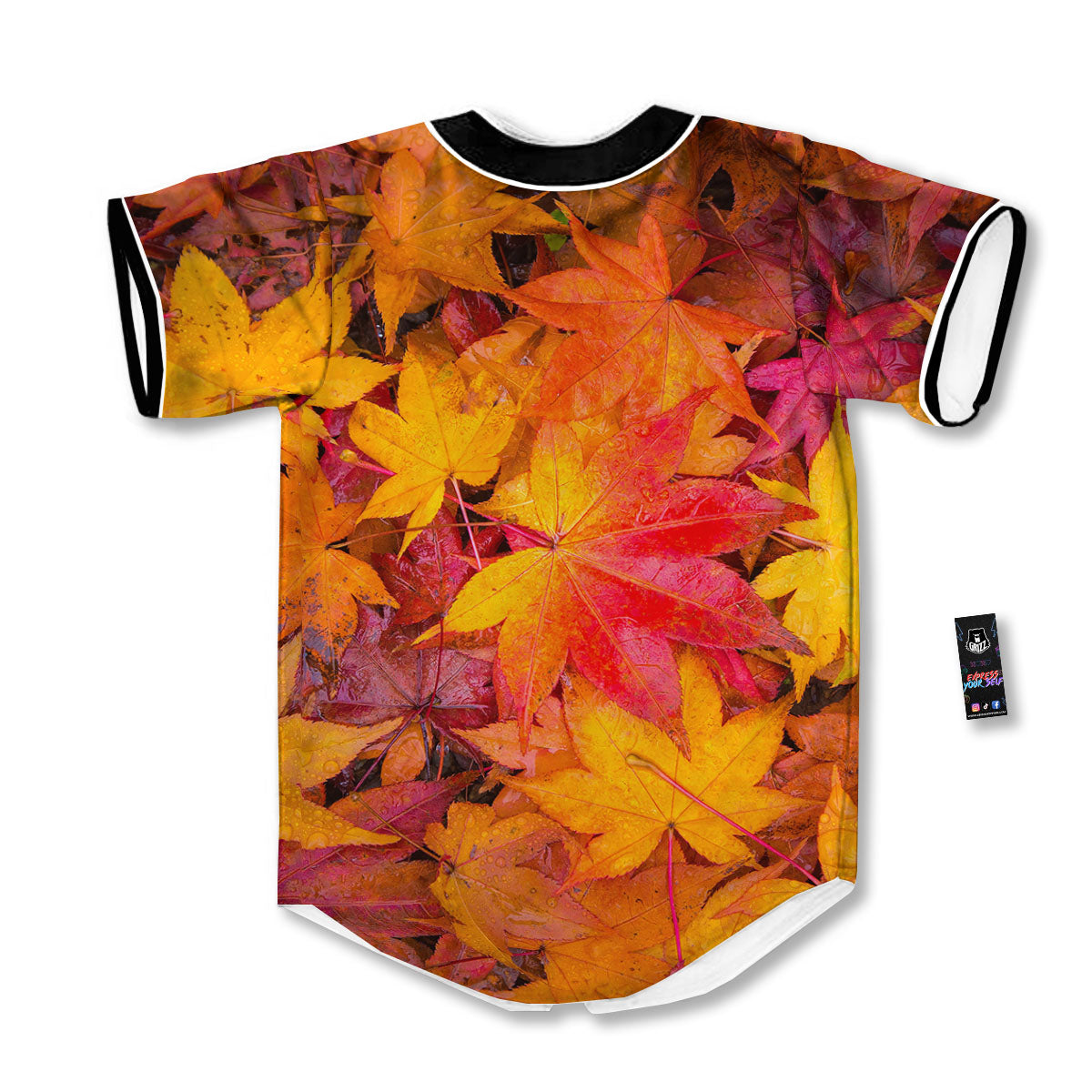Autumn Leaves Print Baseball Jersey-grizzshop