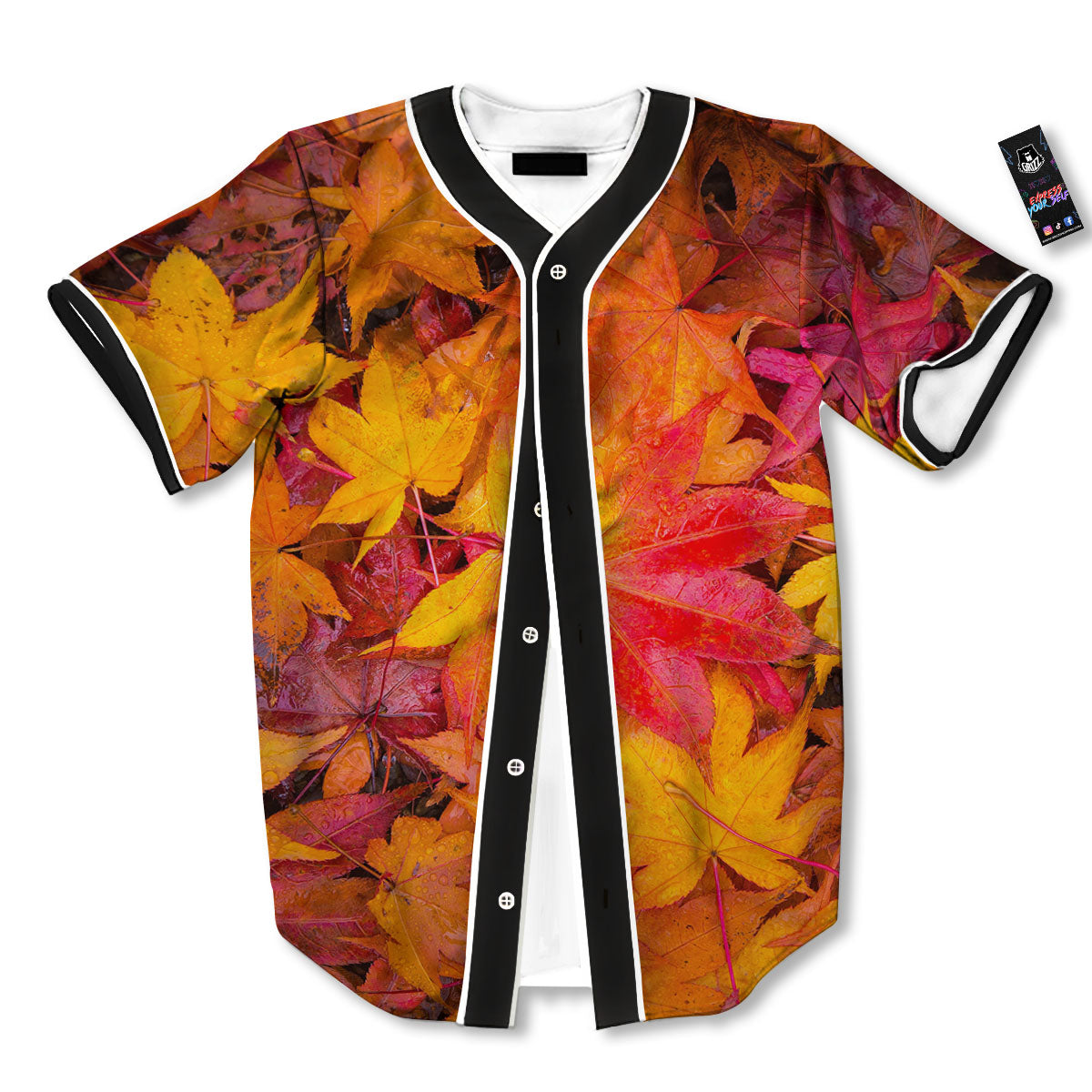 Autumn Leaves Print Baseball Jersey-grizzshop