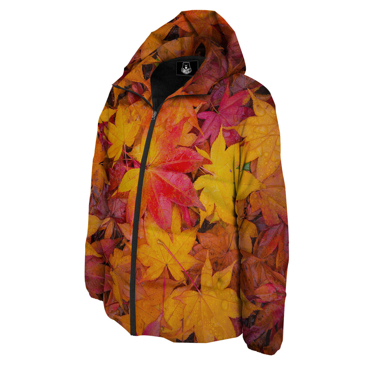 Autumn Leaves Print Down Jacket-grizzshop