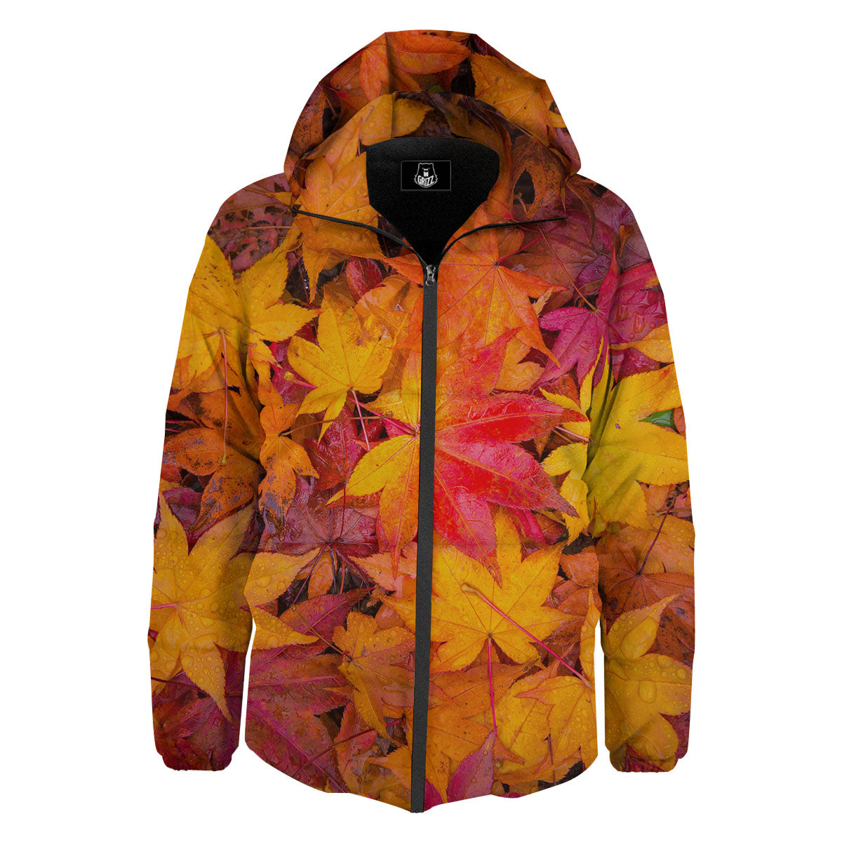 Autumn Leaves Print Down Jacket-grizzshop