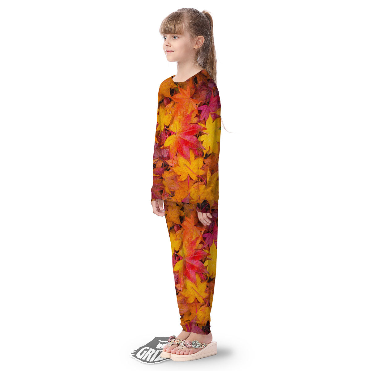 Autumn Leaves Print Kid's Pajamas-grizzshop