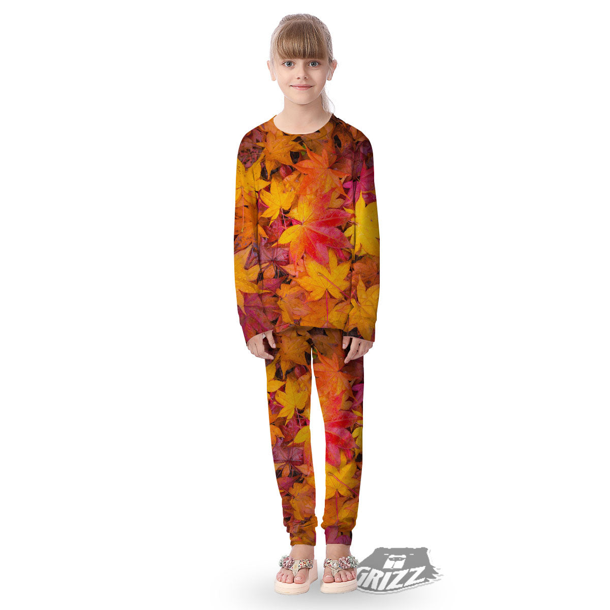 Autumn Leaves Print Kid's Pajamas-grizzshop