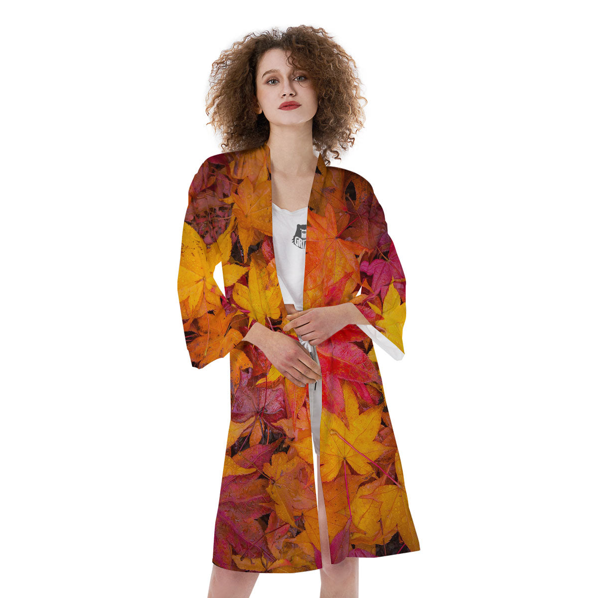 Autumn Leaves Print Kimono-grizzshop