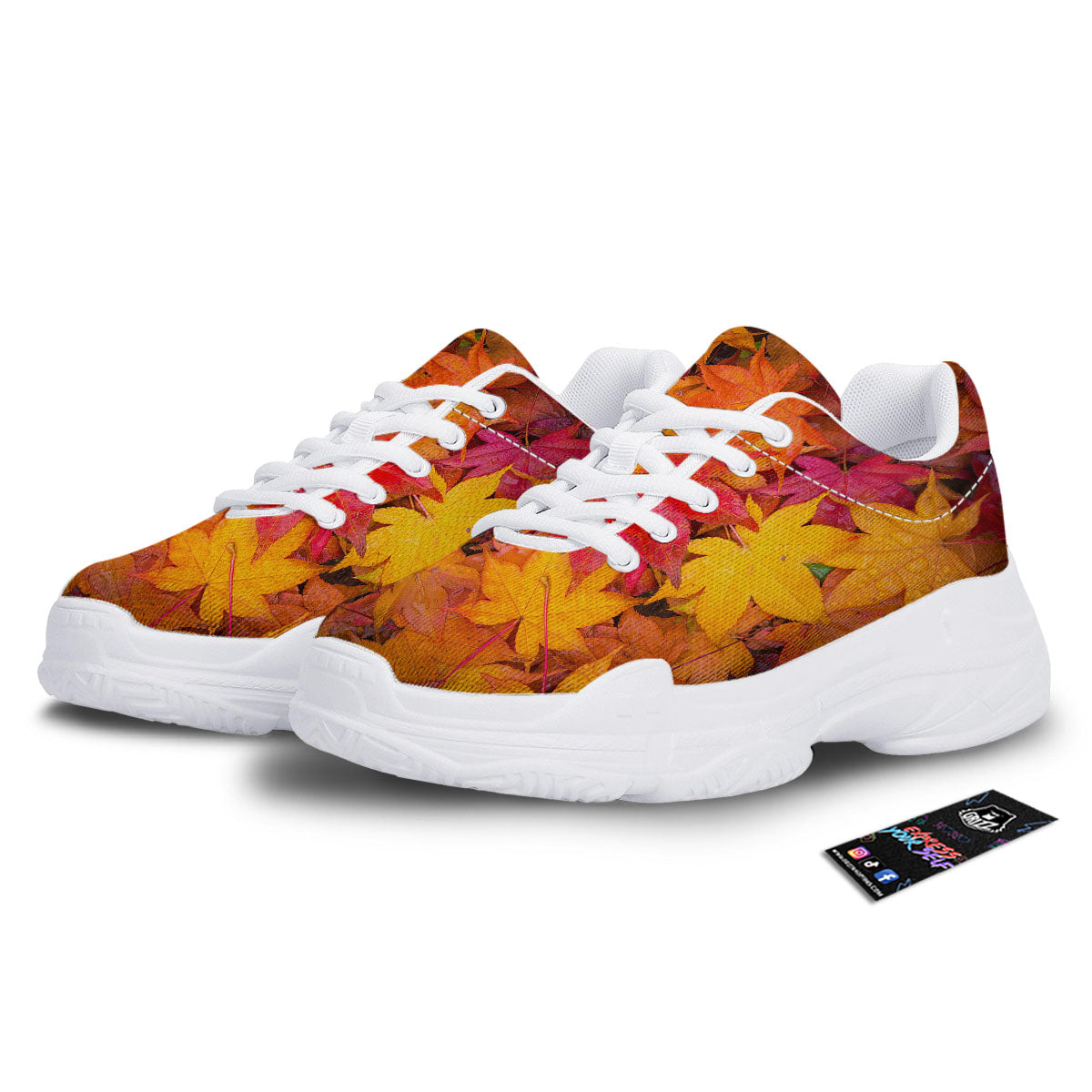Autumn Leaves Print White Chunky Shoes-grizzshop