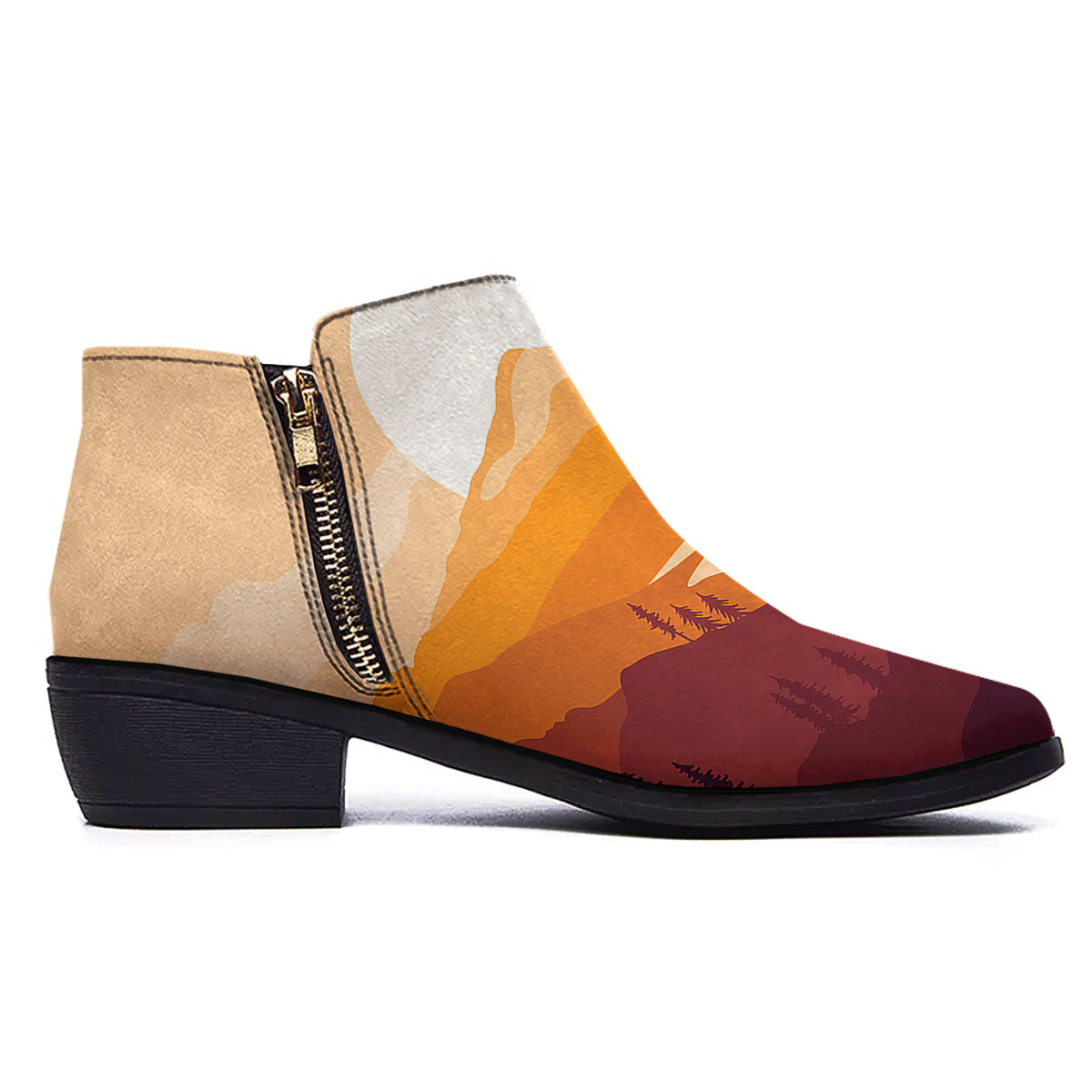 Autumn Mountains Sunset Print Ankle Boots-grizzshop