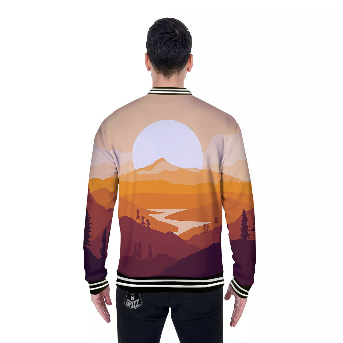 Autumn Mountains Sunset Print Baseball Jacket-grizzshop