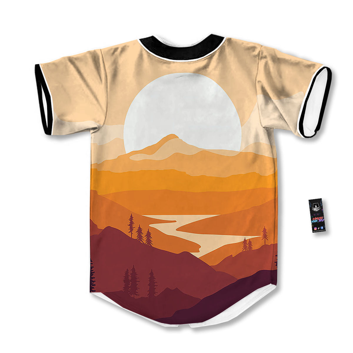Autumn Mountains Sunset Print Baseball Jersey-grizzshop