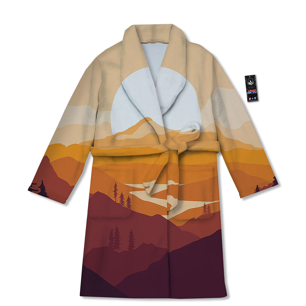Autumn Mountains Sunset Print Bathrobe-grizzshop