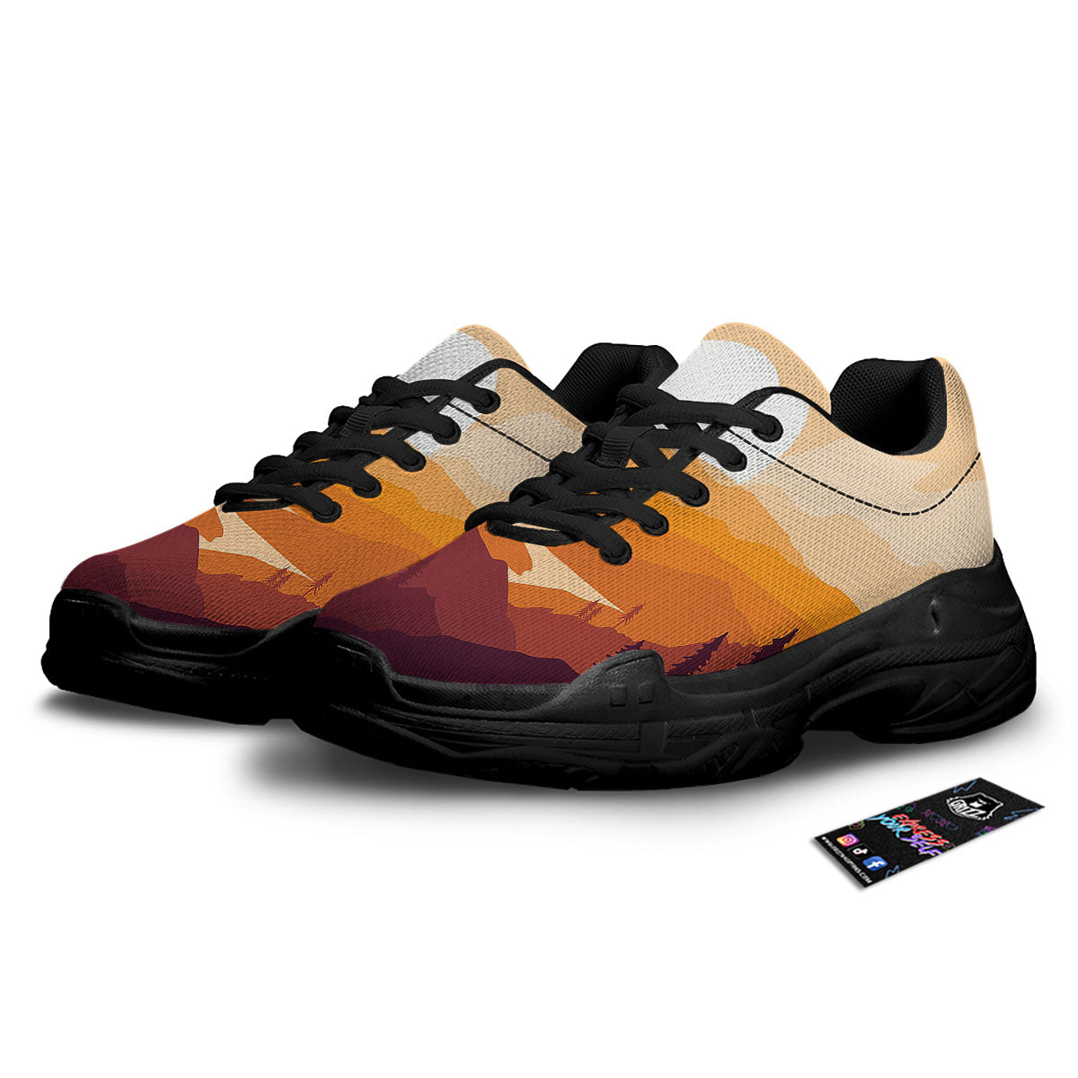 Autumn Mountains Sunset Print Black Chunky Shoes-grizzshop