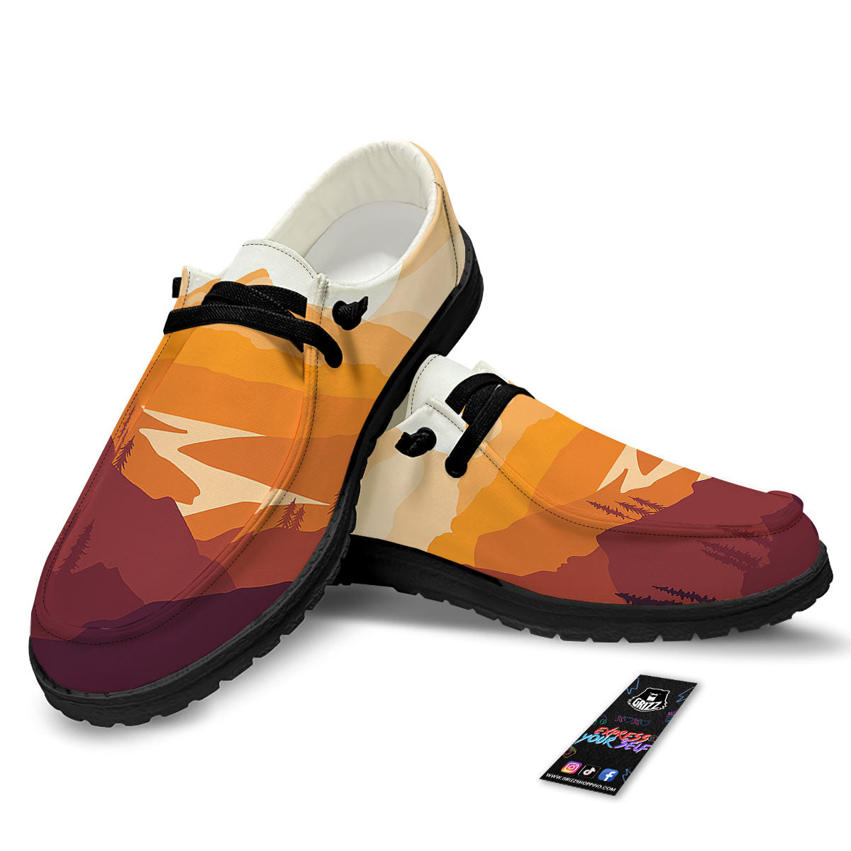 Autumn Mountains Sunset Print Black Loafers-grizzshop