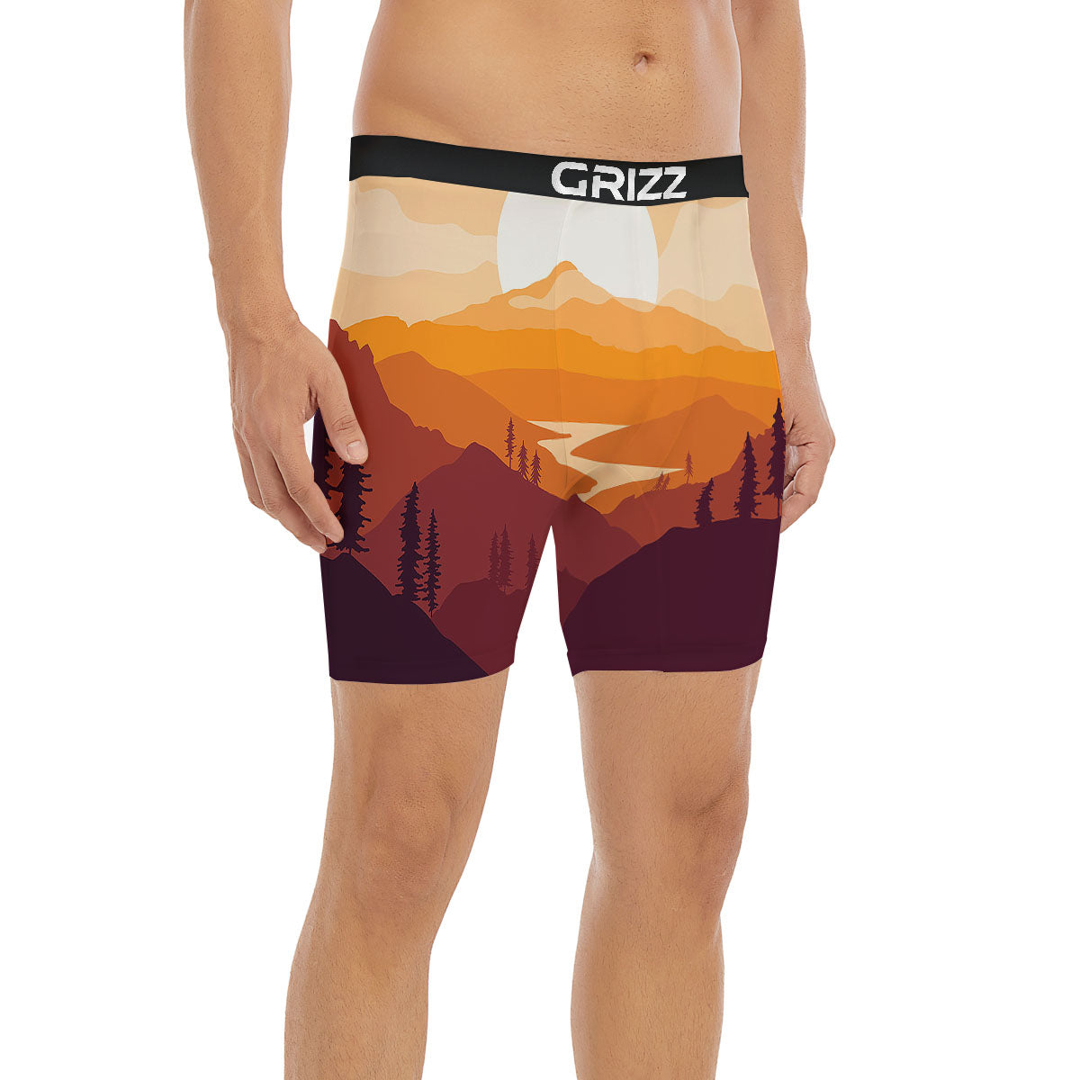 Autumn Mountains Sunset Print Boxer Briefs-grizzshop