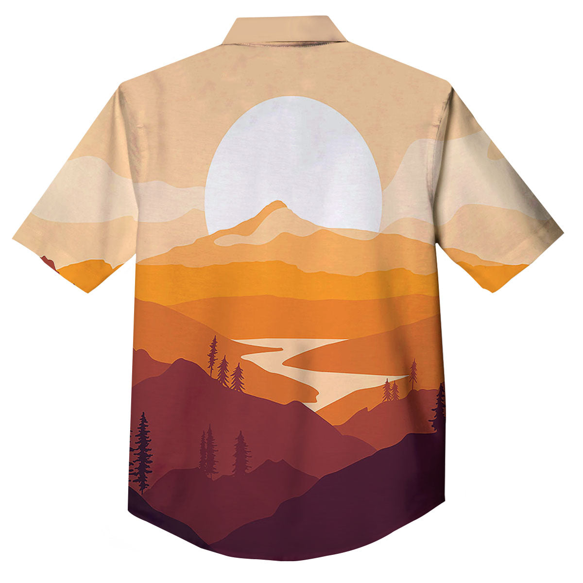 Autumn Mountains Sunset Print Button Up Shirt-grizzshop