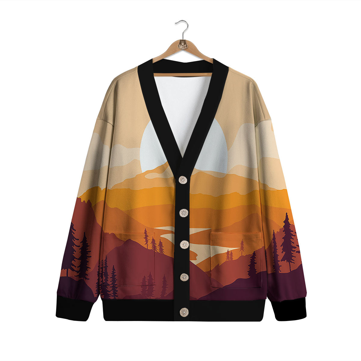 Autumn Mountains Sunset Print Cardigan-grizzshop