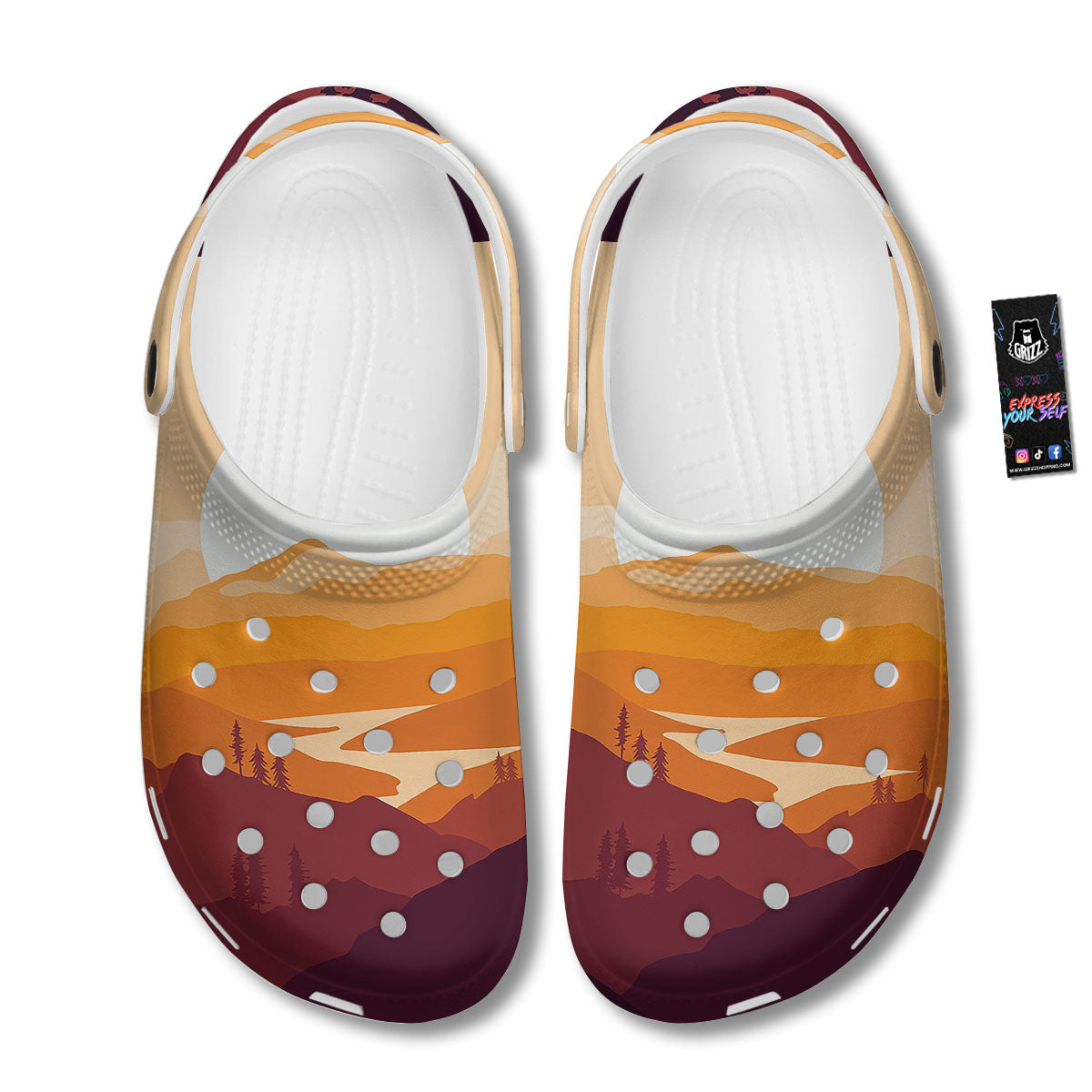 Autumn Mountains Sunset Print Clog-grizzshop