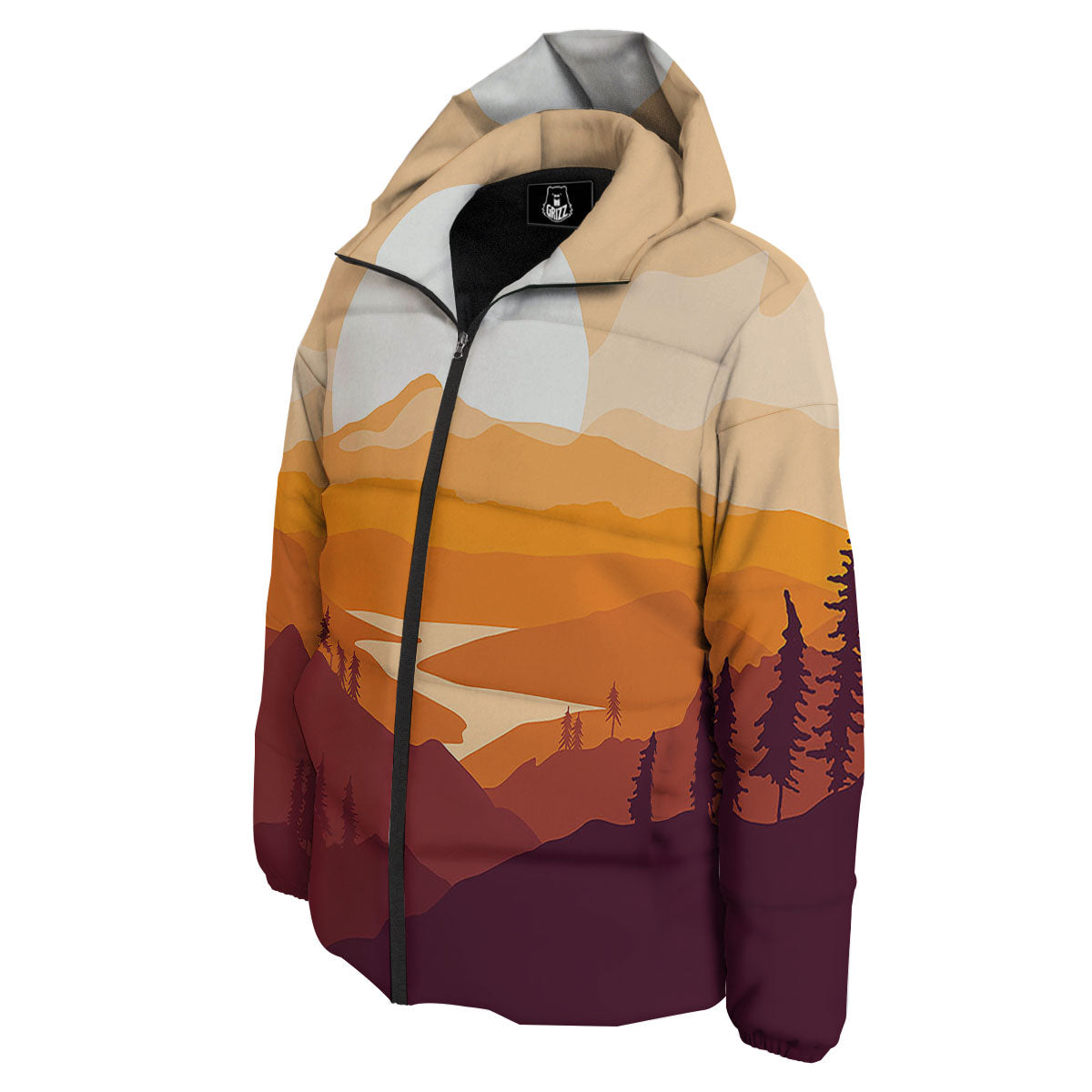 Autumn Mountains Sunset Print Down Jacket-grizzshop
