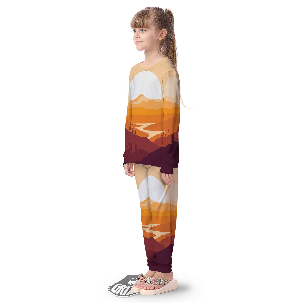 Autumn Mountains Sunset Print Kid's Pajamas-grizzshop