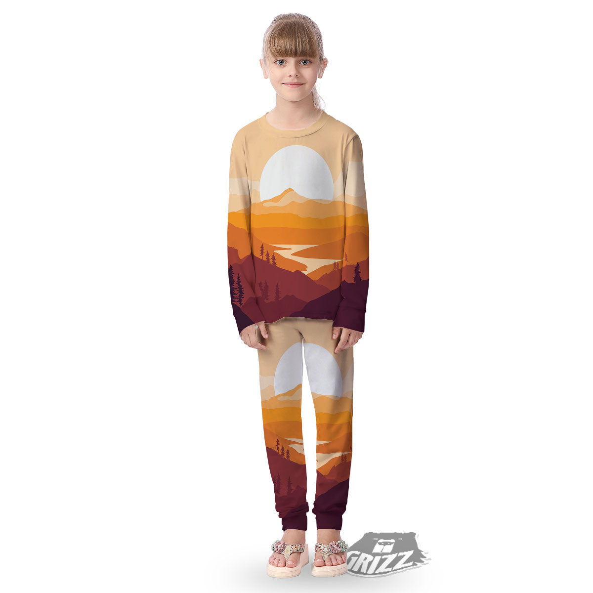 Autumn Mountains Sunset Print Kid's Pajamas-grizzshop