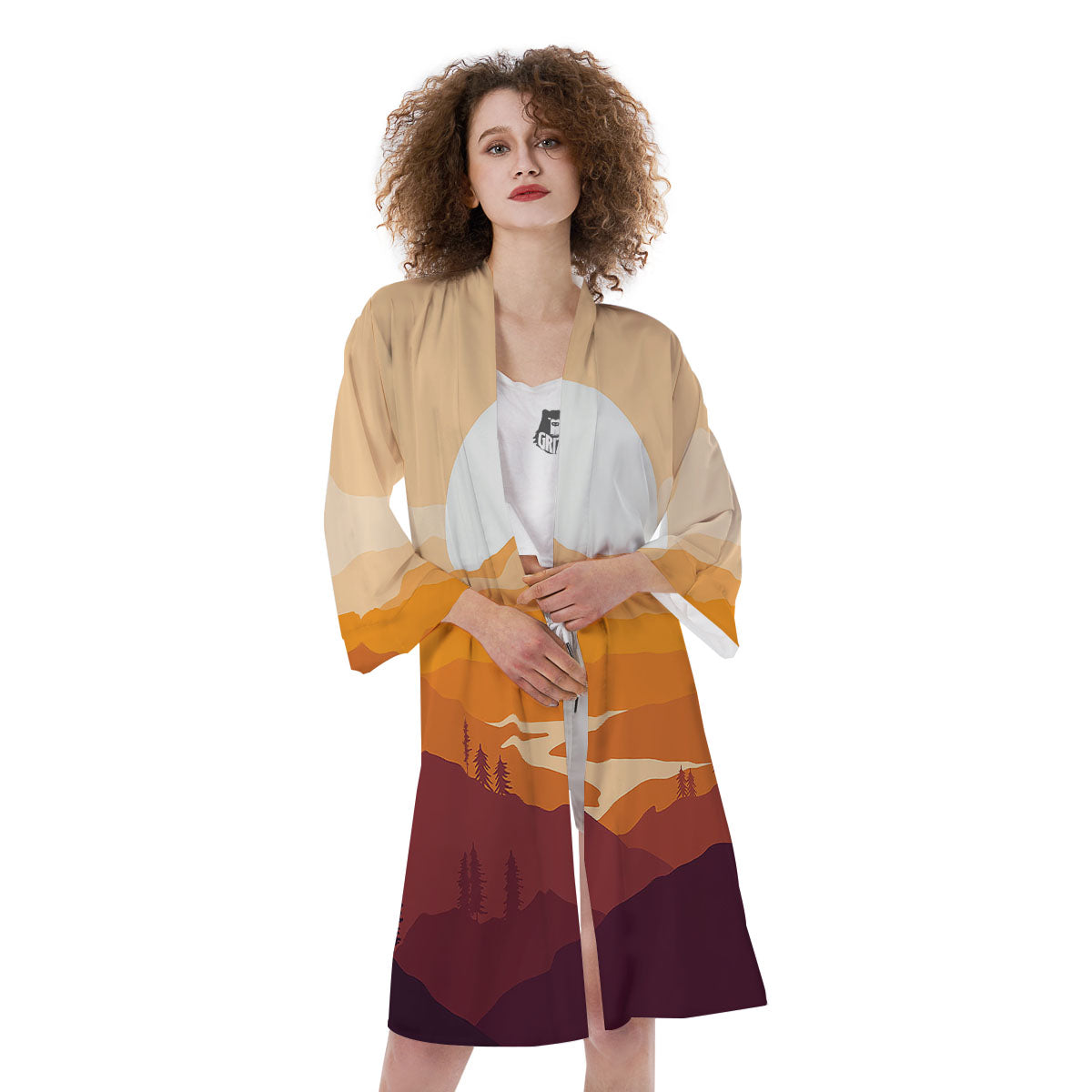 Autumn Mountains Sunset Print Kimono-grizzshop