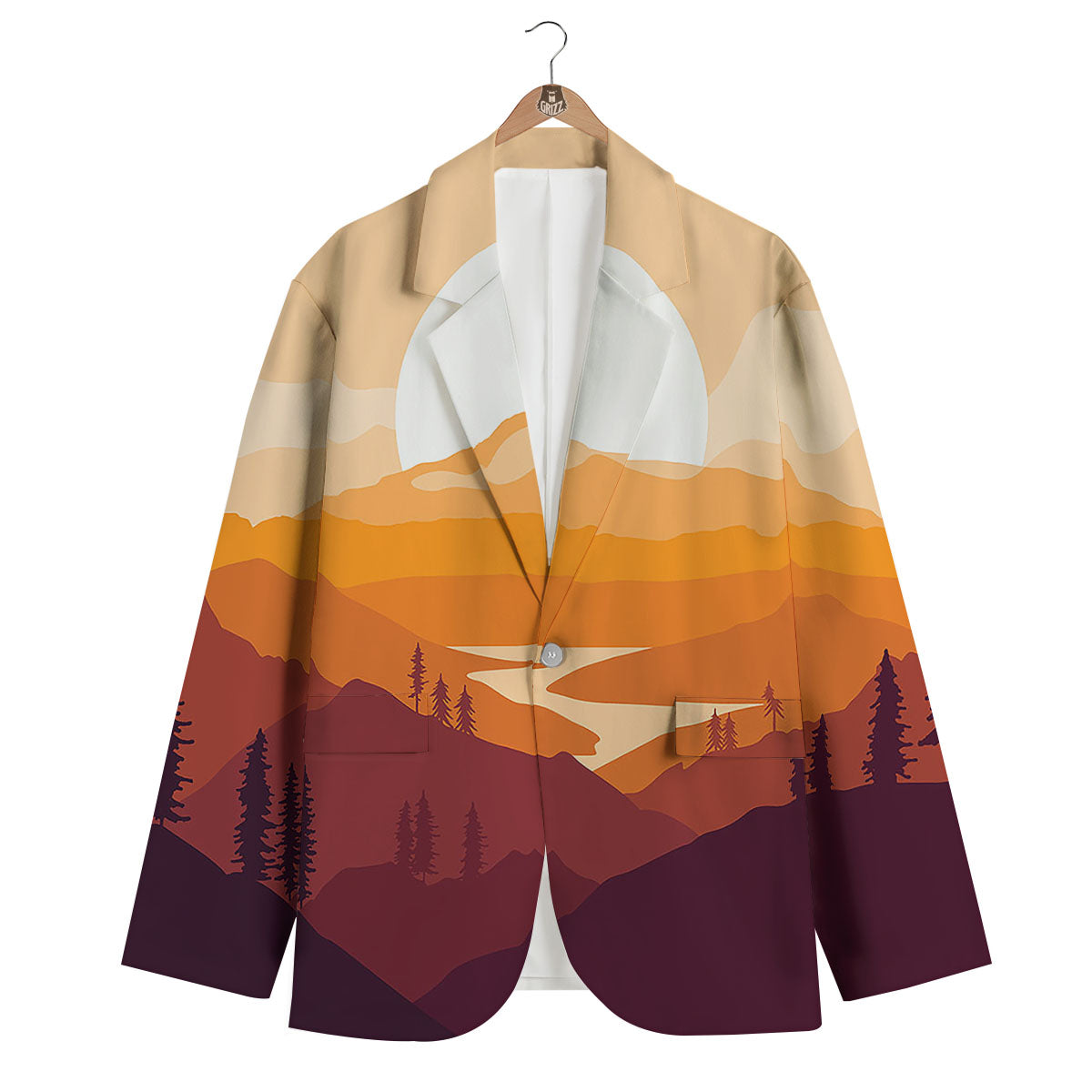 Autumn Mountains Sunset Print Men's Blazer-grizzshop