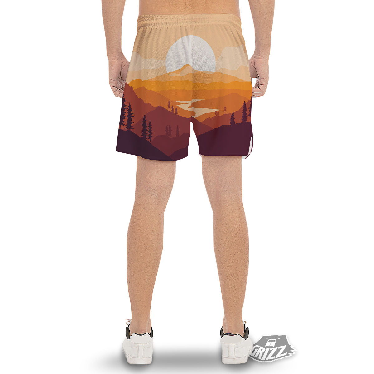 Autumn Mountains Sunset Print Men's Gym Shorts-grizzshop