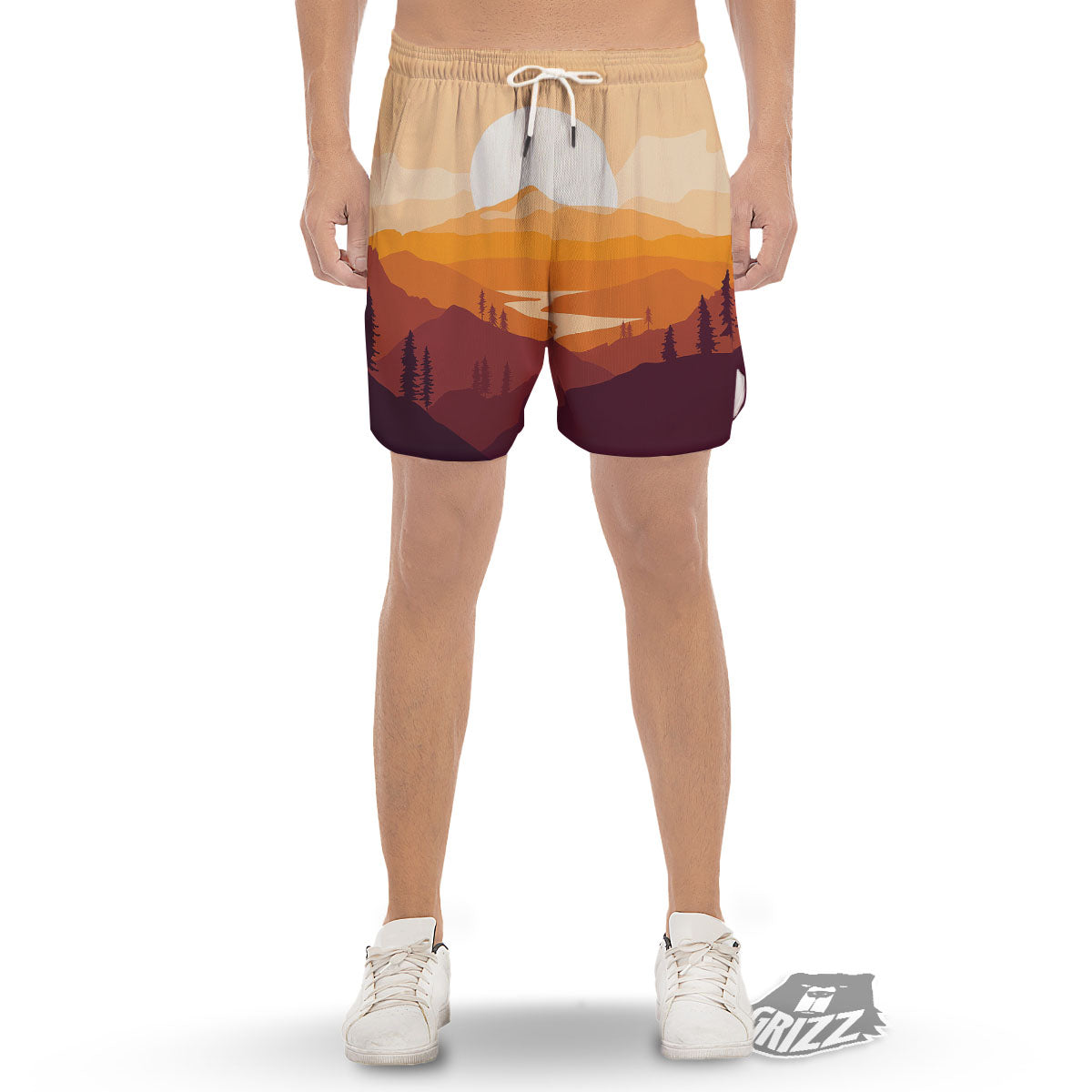 Autumn Mountains Sunset Print Men's Gym Shorts-grizzshop