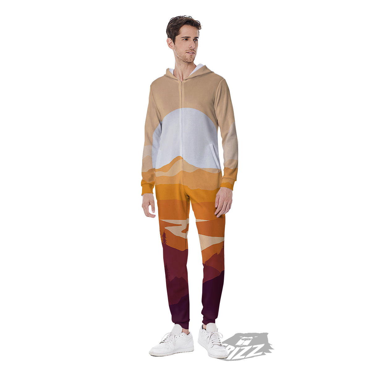 Autumn Mountains Sunset Print Men's Jumpsuit-grizzshop