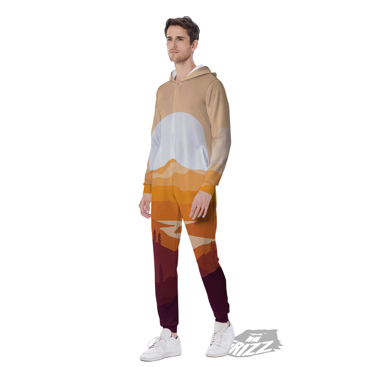 Autumn Mountains Sunset Print Men's Jumpsuit-grizzshop
