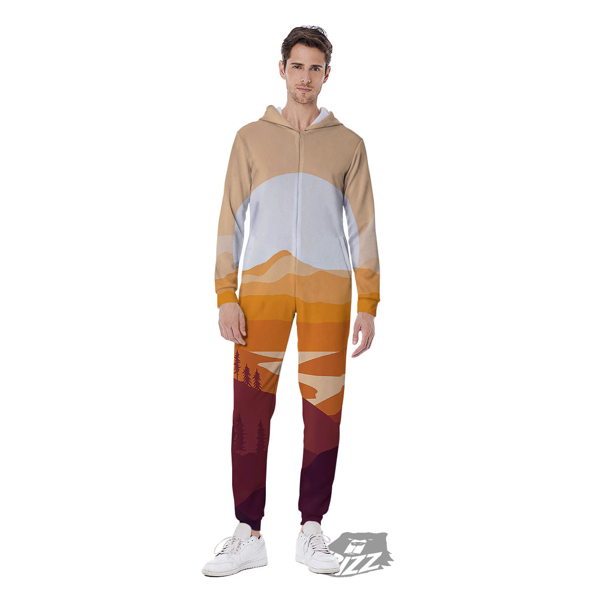 Autumn Mountains Sunset Print Men's Jumpsuit-grizzshop
