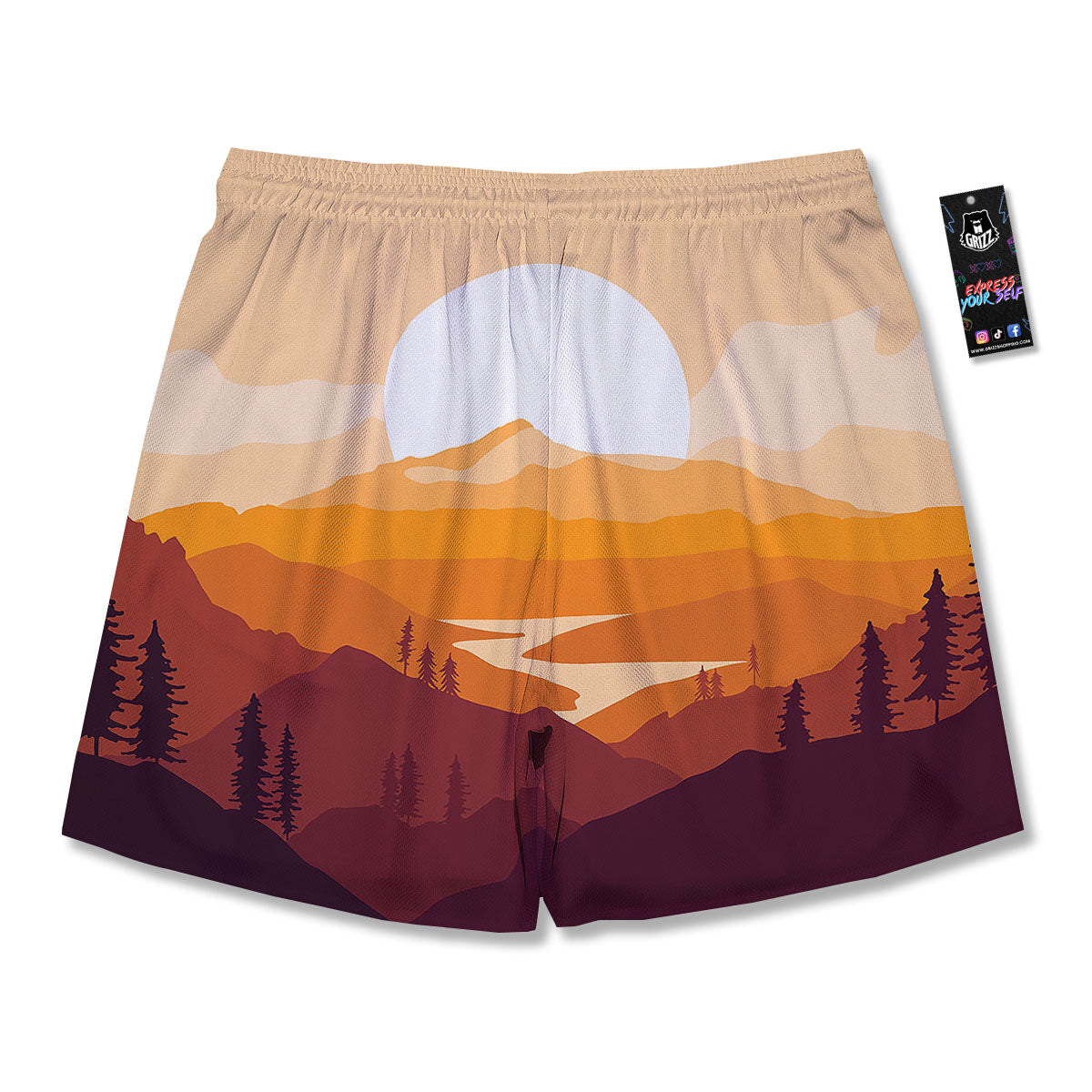 Autumn Mountains Sunset Print Men's Running Shorts-grizzshop