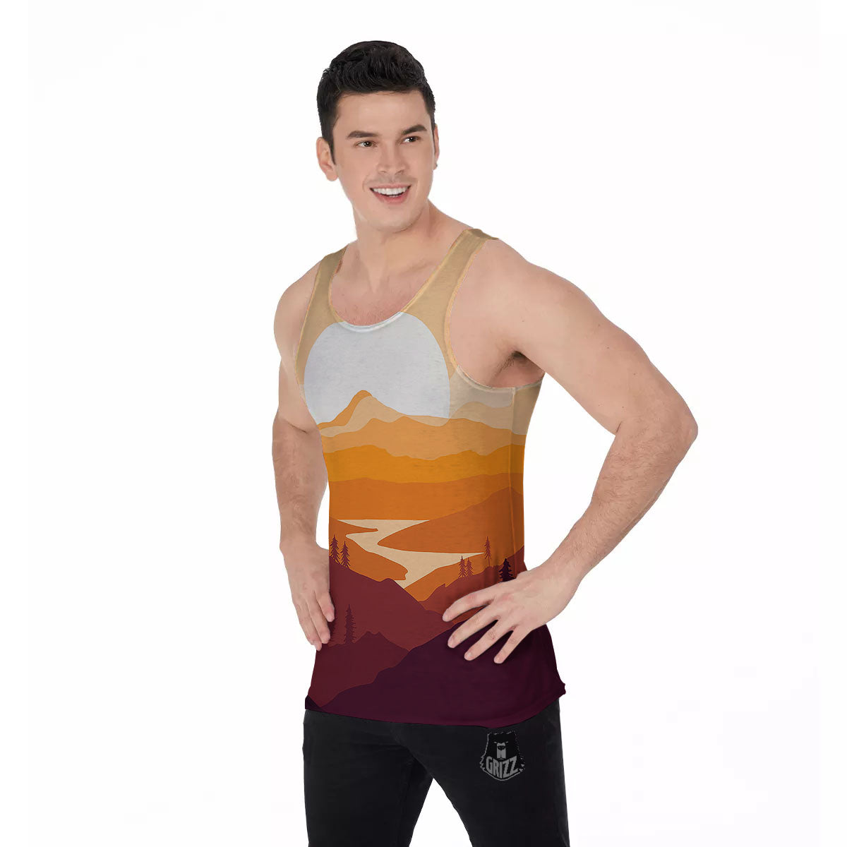Autumn Mountains Sunset Print Men's Tank Top-grizzshop