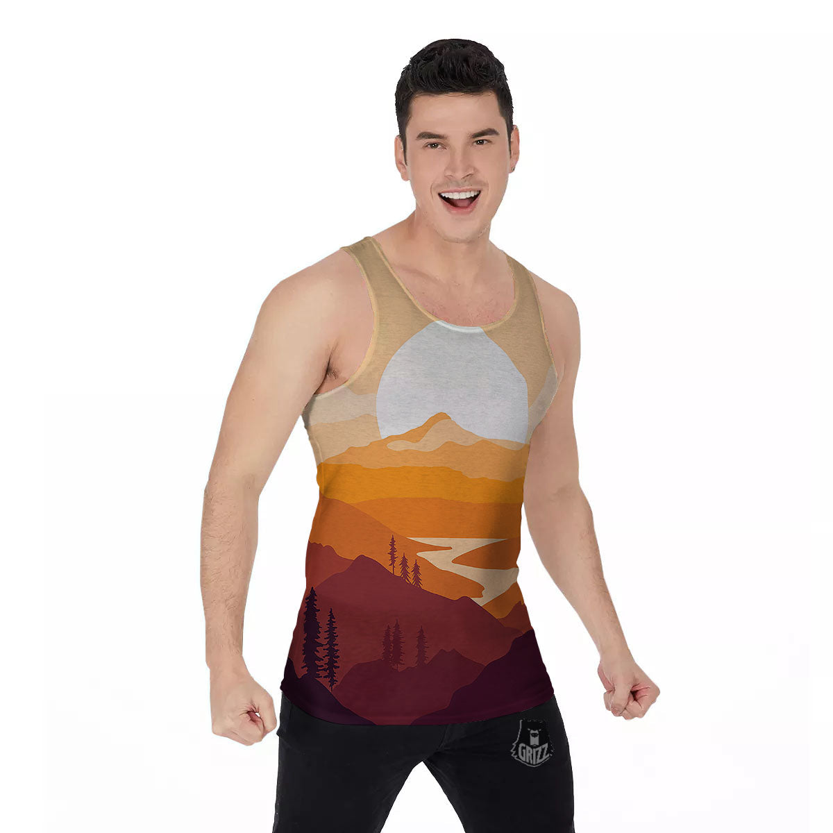 Autumn Mountains Sunset Print Men's Tank Top-grizzshop