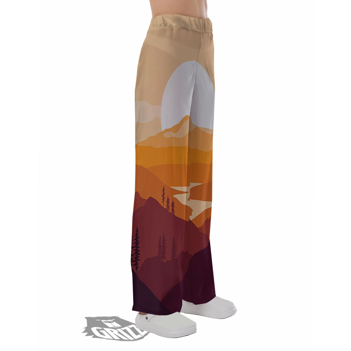 Autumn Mountains Sunset Print Pajama Pants-grizzshop