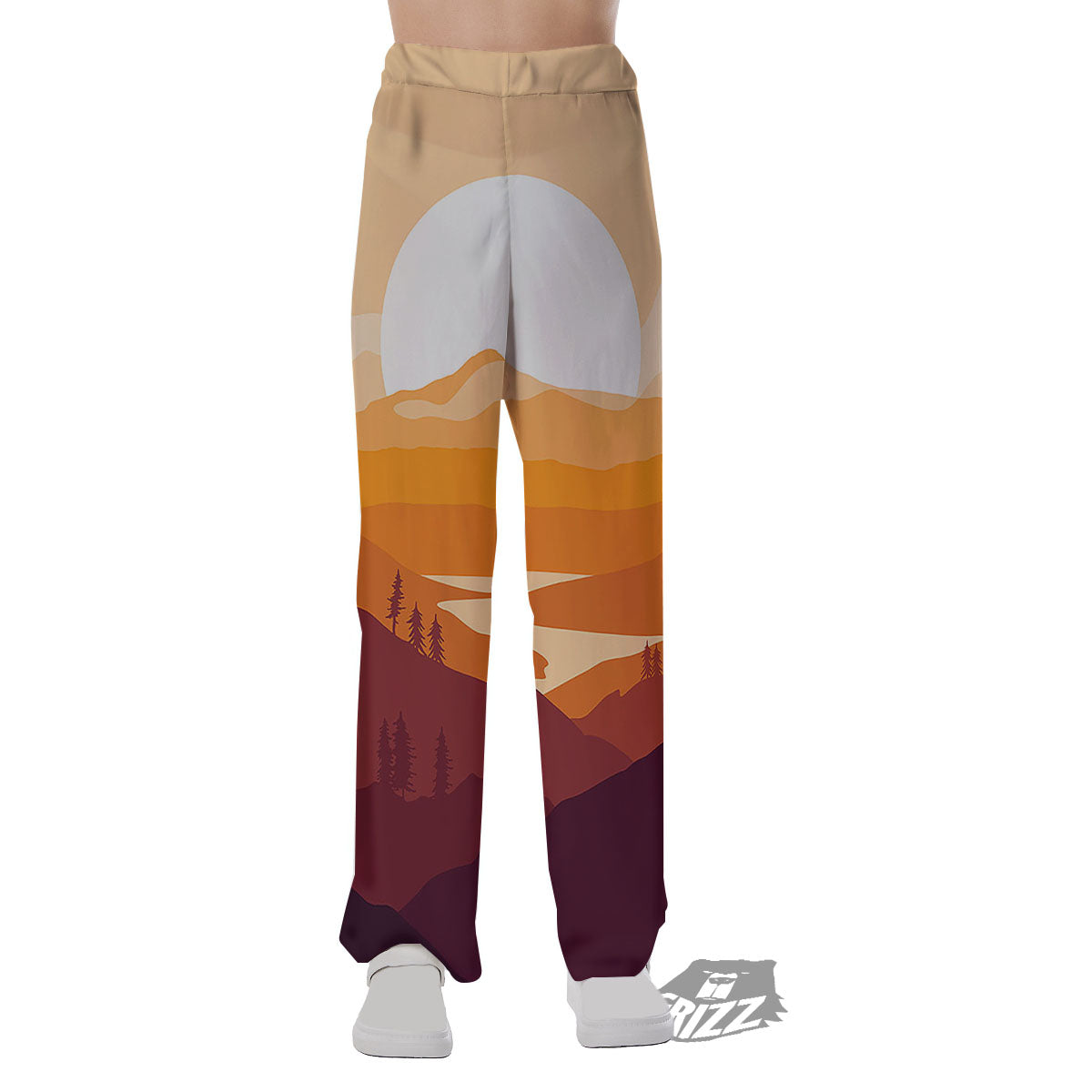 Autumn Mountains Sunset Print Pajama Pants-grizzshop