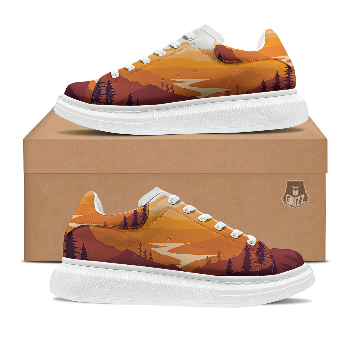 Autumn Mountains Sunset Print Platform Shoes-grizzshop