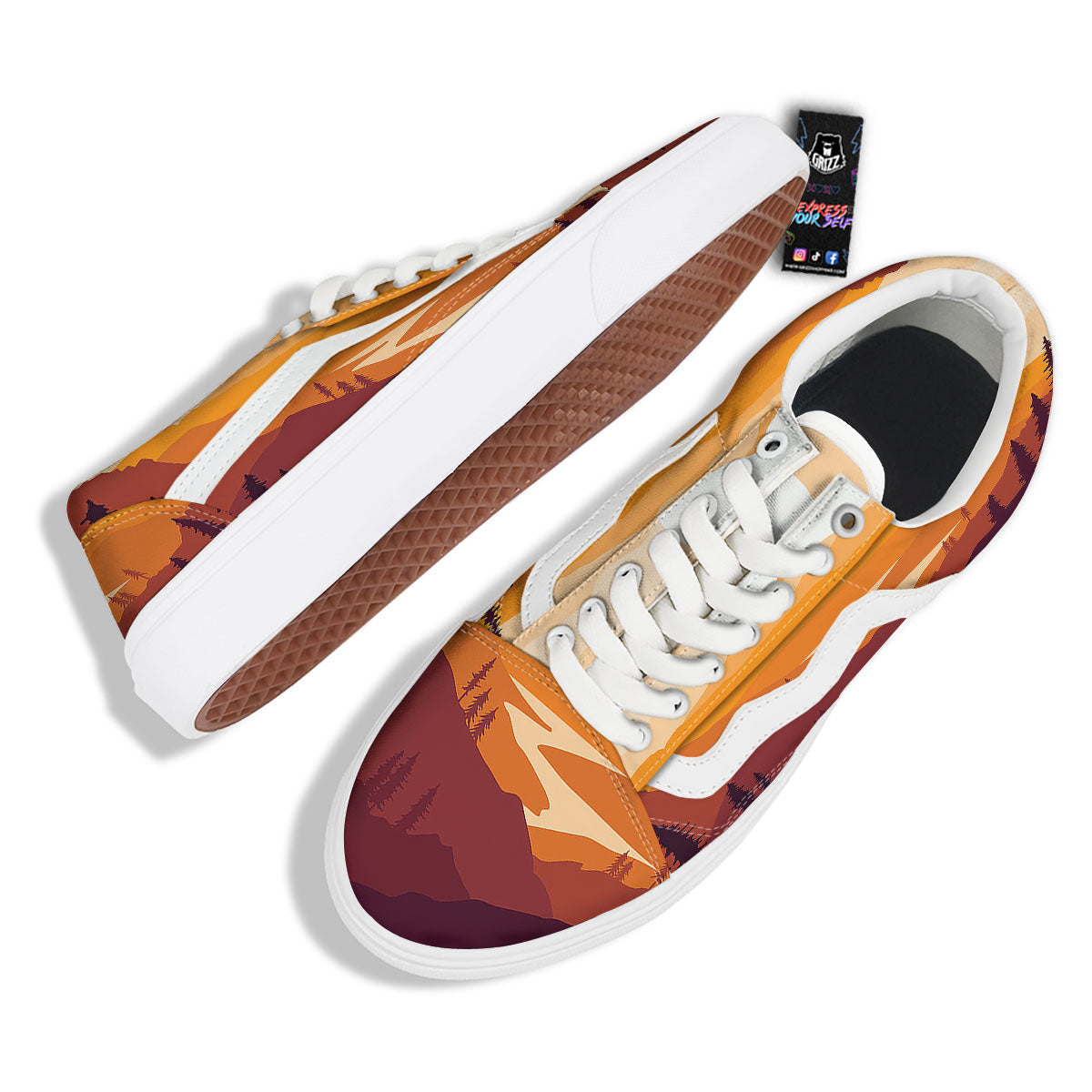 Autumn Mountains Sunset Print Skate Shoes-grizzshop