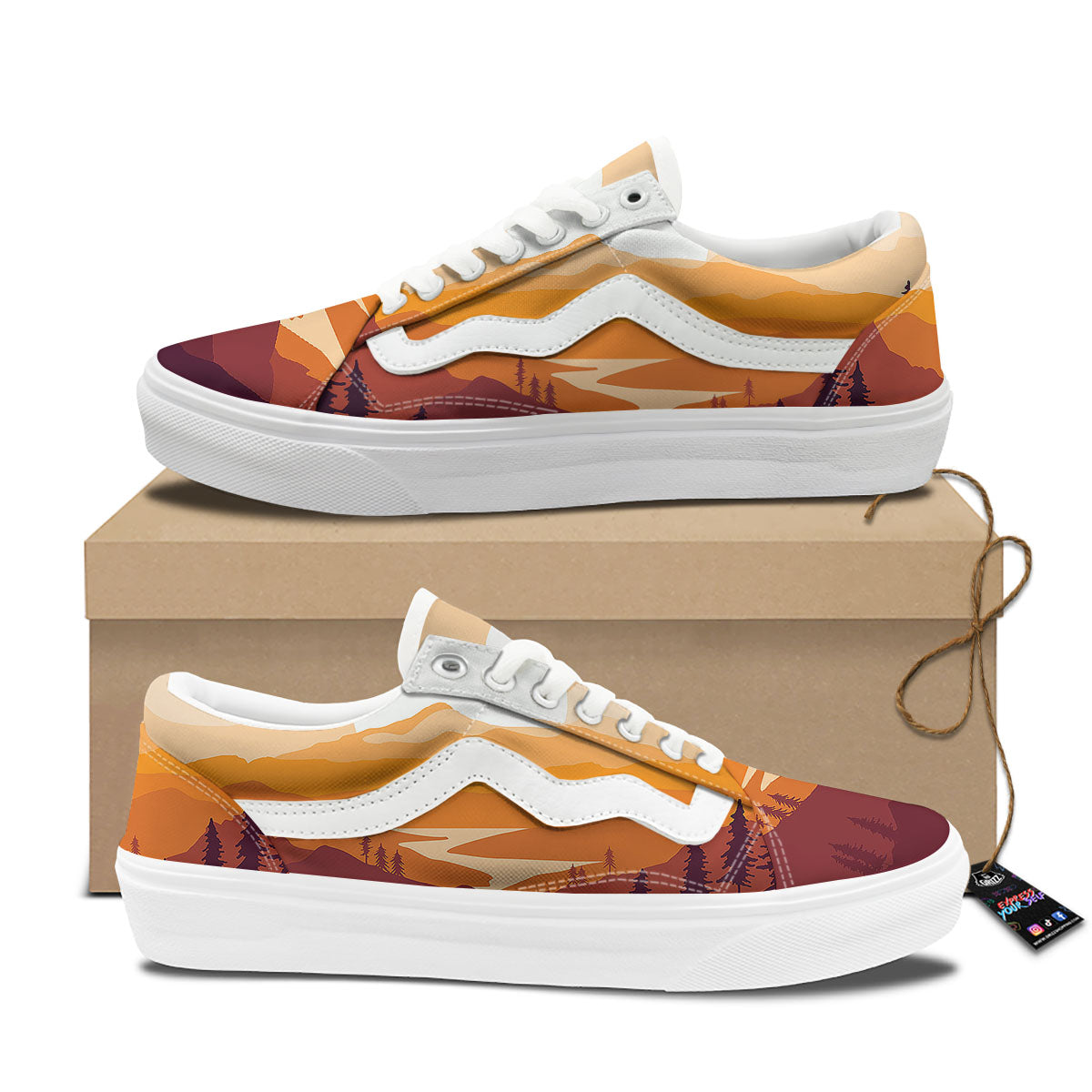 Autumn Mountains Sunset Print Skate Shoes-grizzshop