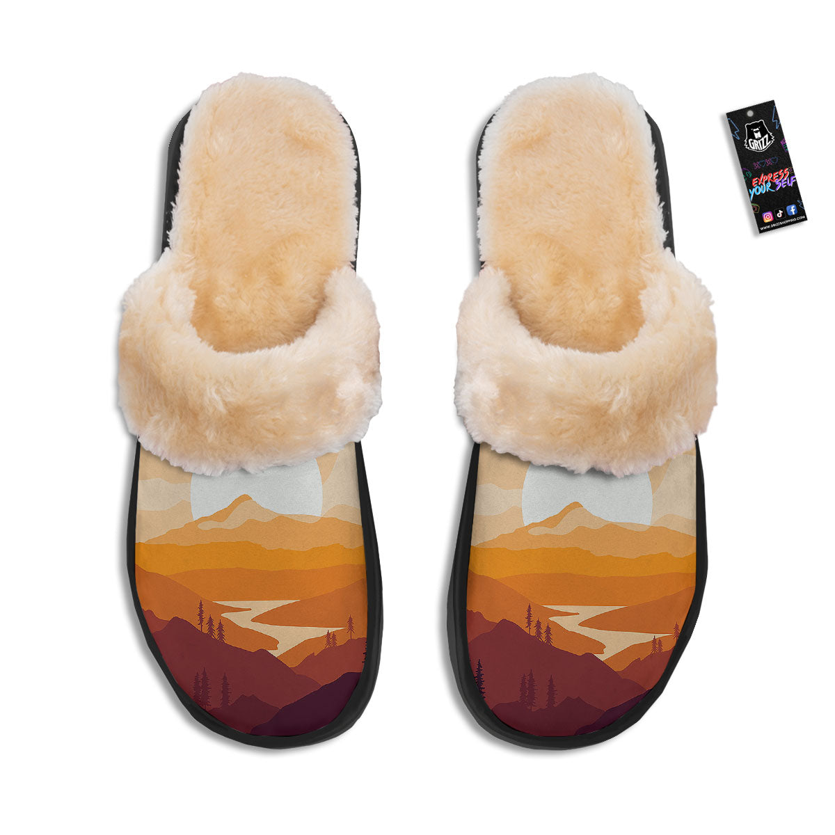 Autumn Mountains Sunset Print Slippers-grizzshop