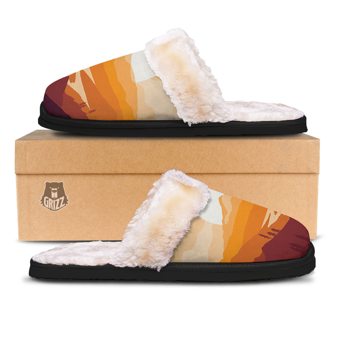 Autumn Mountains Sunset Print Slippers-grizzshop