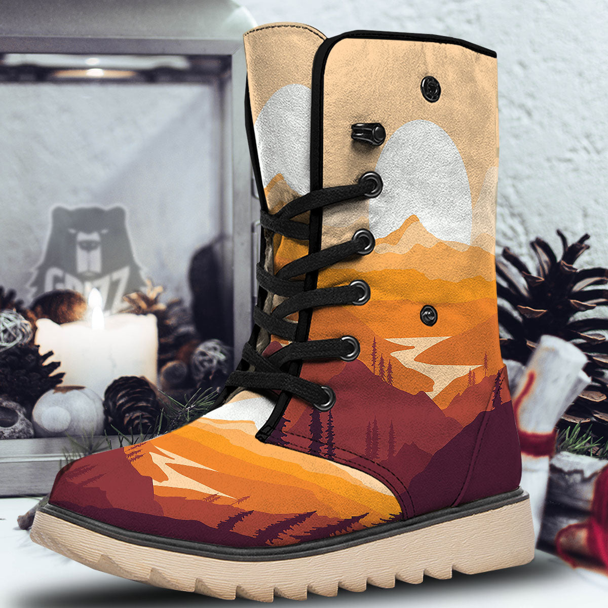 Autumn Mountains Sunset Print Snow Boots-grizzshop