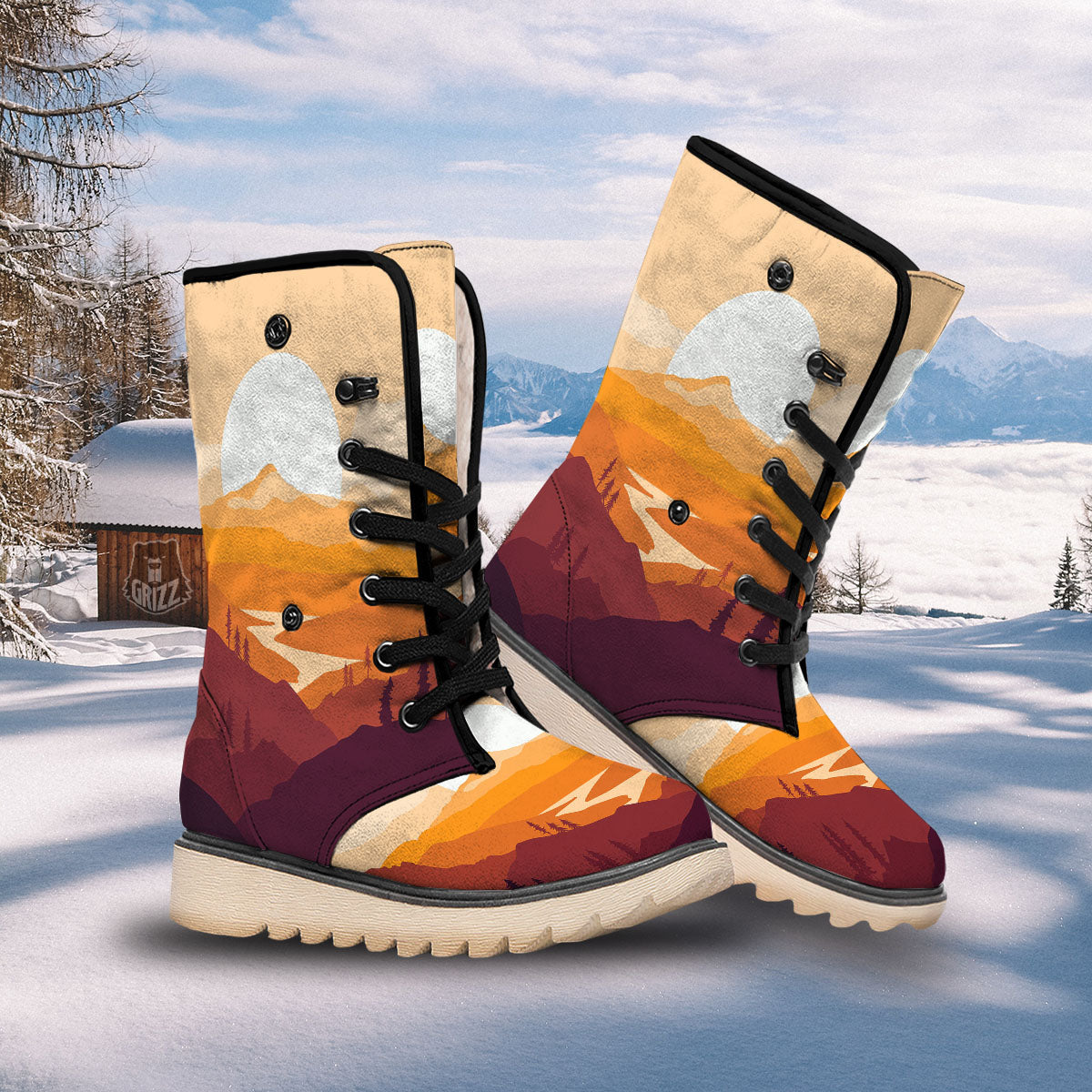Autumn Mountains Sunset Print Snow Boots-grizzshop