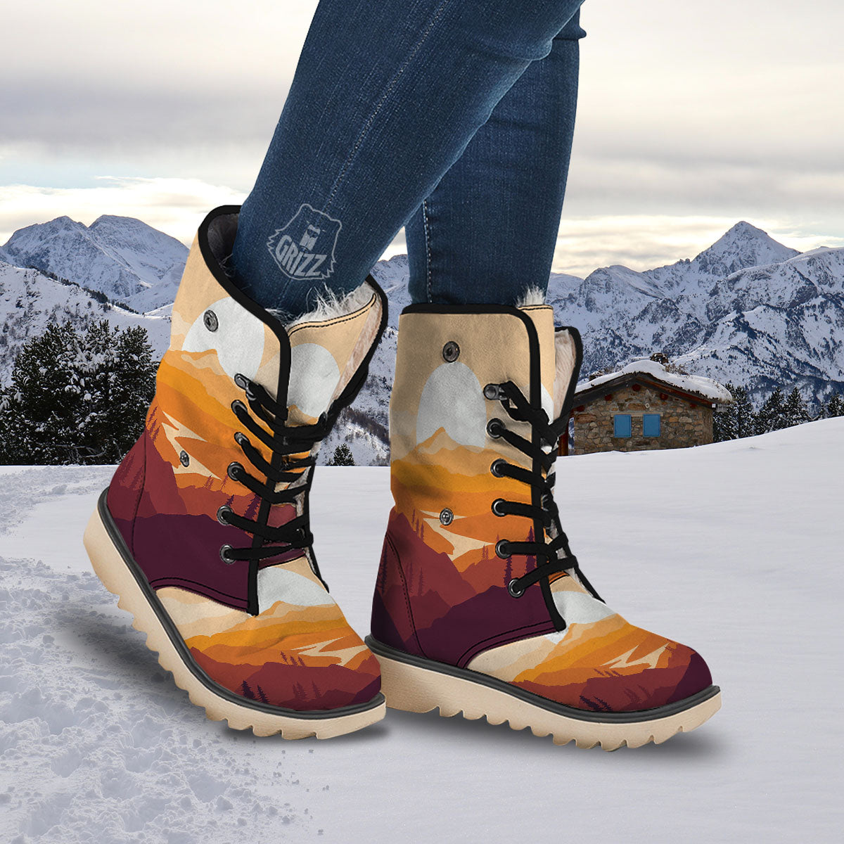 Autumn Mountains Sunset Print Snow Boots-grizzshop