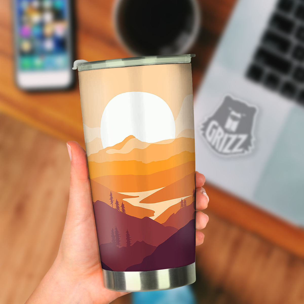Autumn Mountains Sunset Print Tumbler-grizzshop