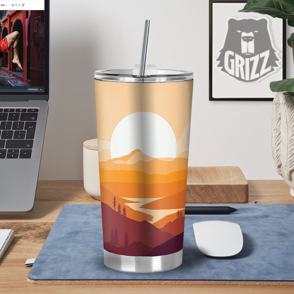 Autumn Mountains Sunset Print Tumbler-grizzshop