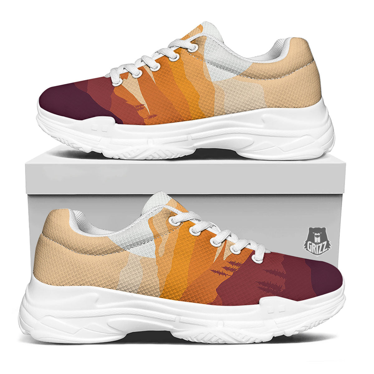 Autumn Mountains Sunset Print White Chunky Shoes-grizzshop
