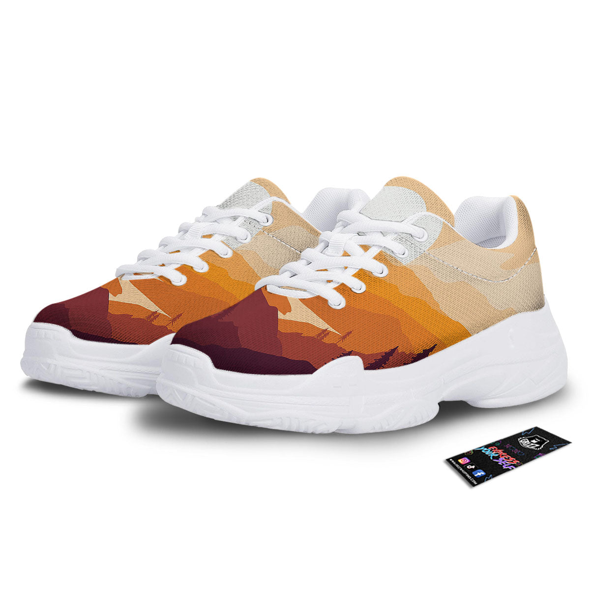 Autumn Mountains Sunset Print White Chunky Shoes-grizzshop
