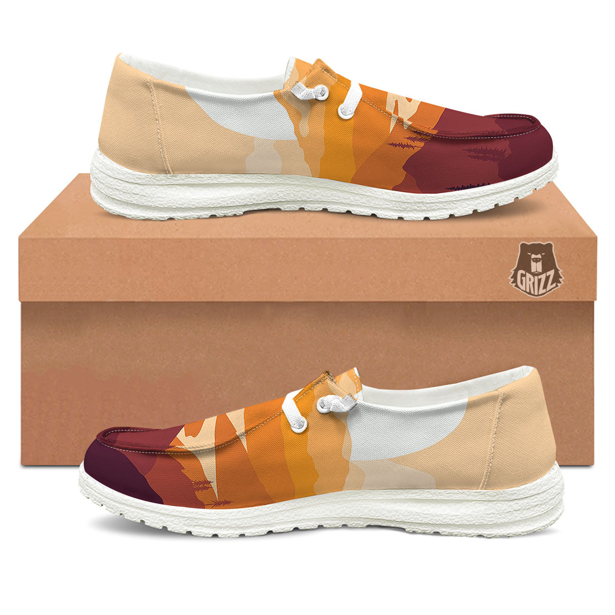 Autumn Mountains Sunset Print White Loafers-grizzshop