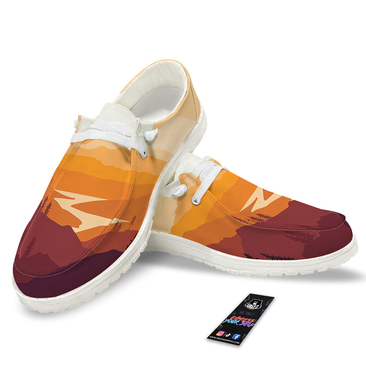 Autumn Mountains Sunset Print White Loafers-grizzshop